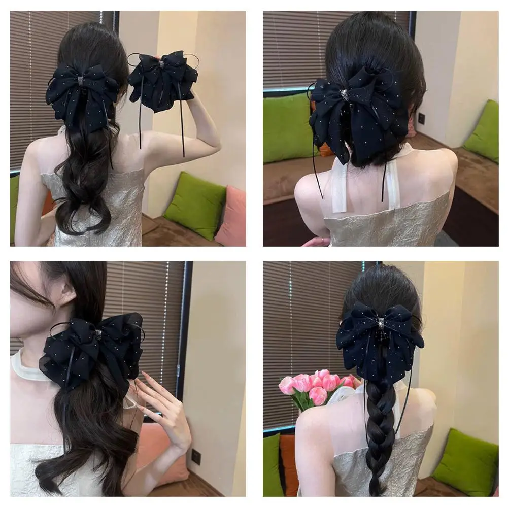 الشريط القوس مشبك شعر عمودي ذيل حصان مخلب كليب Bowknot مشبك شعر للنساء فتاة الكورية نمط مشبك فراشة عقدة الشعر I0I6