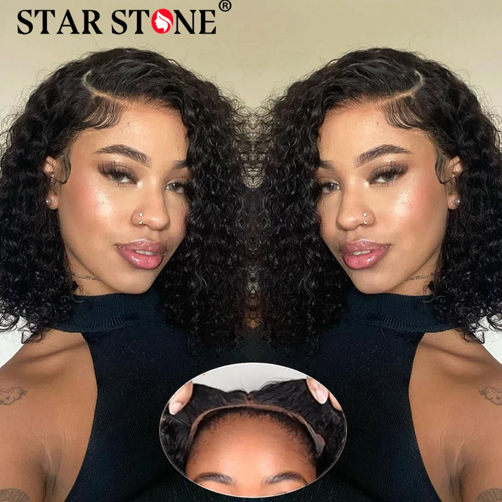 Deep Wave Brazilian Glueless Wig 100% Human Hair Glueless Wigs Ready To Wear 7X6 Glueless Pre Plucked Curly Wigs HD Lace Bob Wig