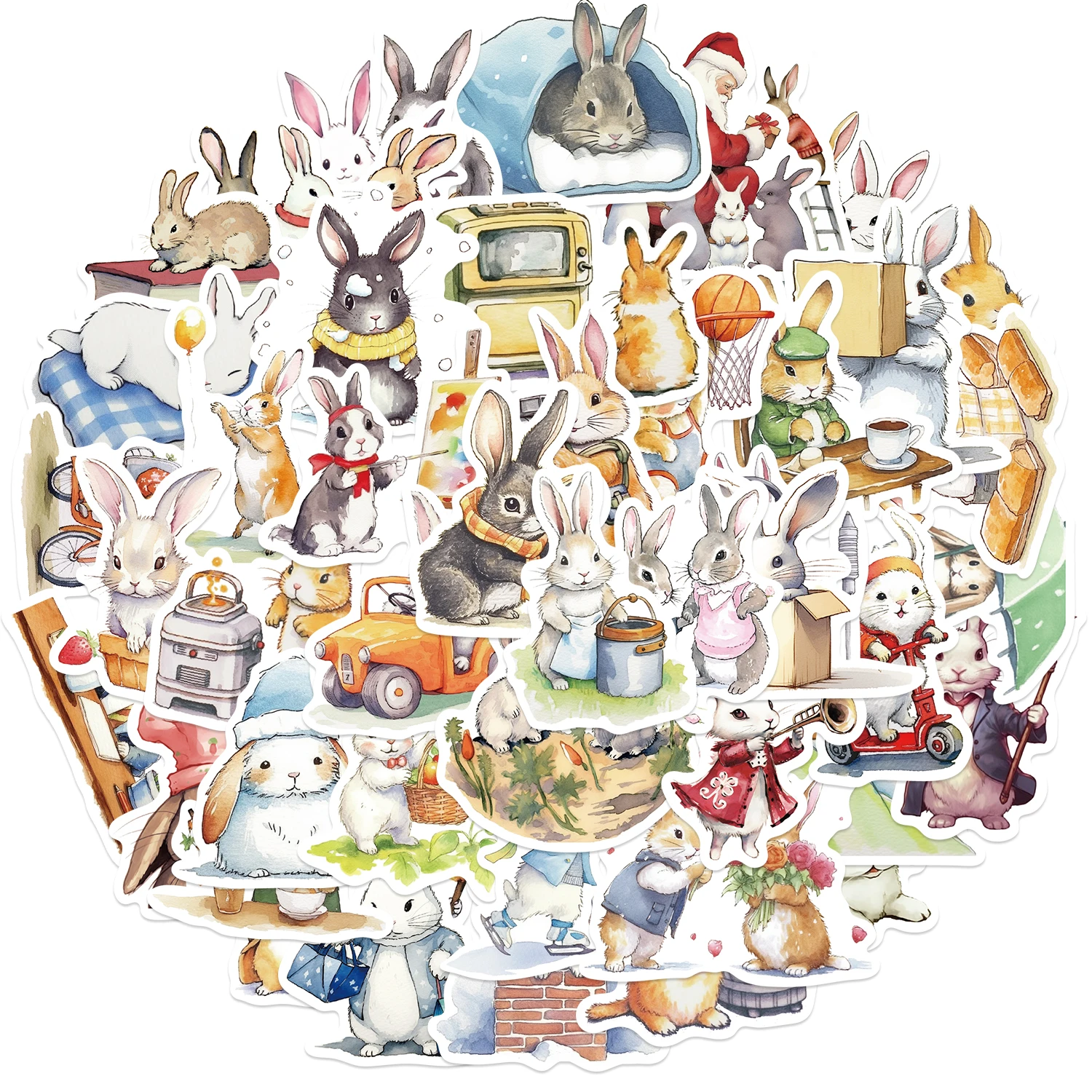 50PCS Bunny Rabbit Daily Day Cartoon Stickers Aesthetic Decals for Bike Bottle Suitcase Scrapbooking Children Gifts Sticker