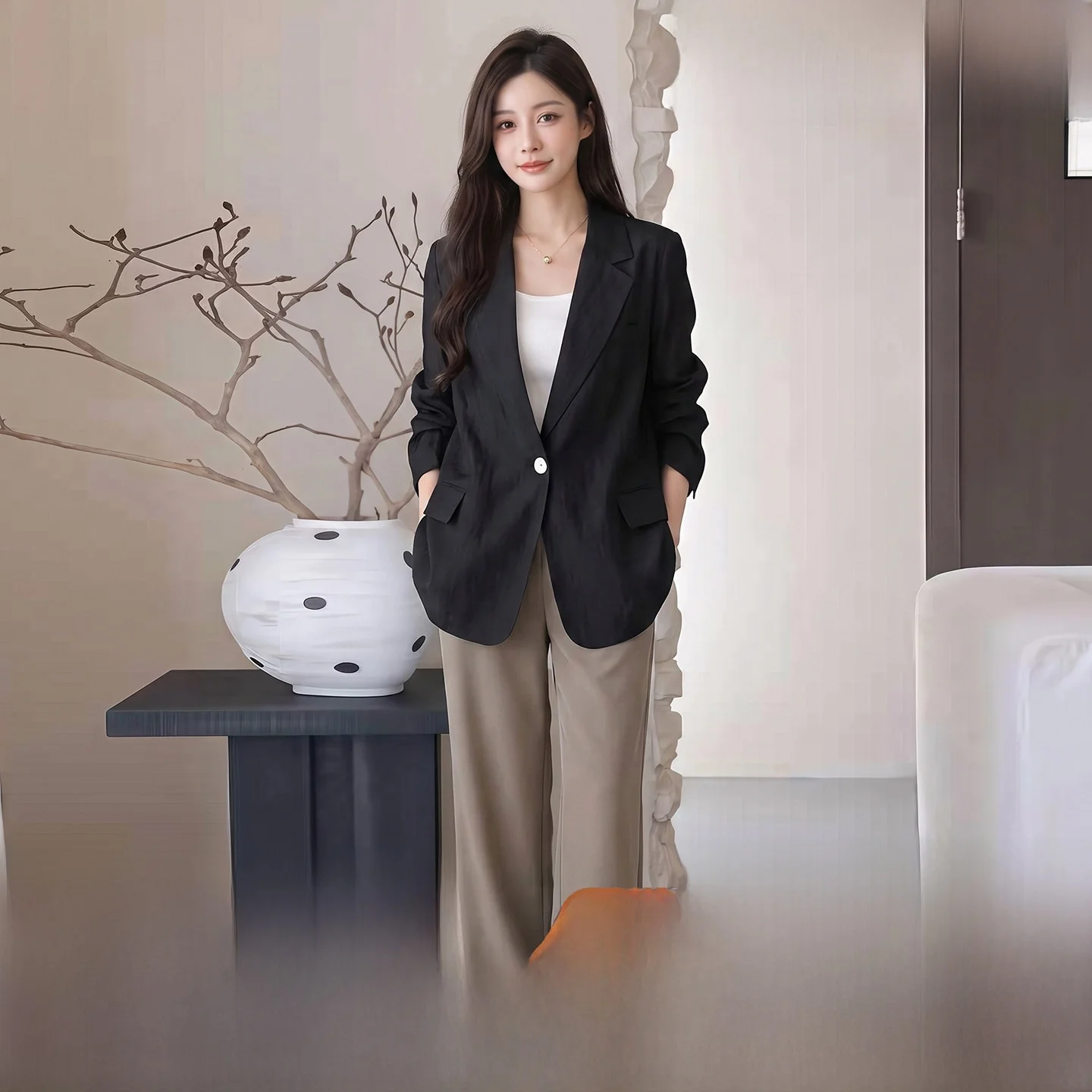 Elegant Pure Color Single Button Women's Suit Jacket Comfortable Loose Fit Fashionable Workwear Autumn Collection