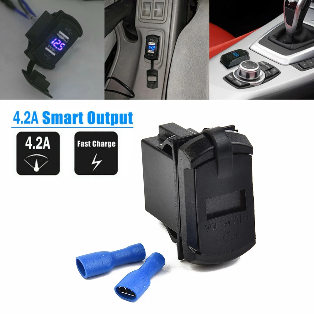 Switch Digital Display Voltmeter Truck Waterproof & Cable 12V Boat Charger Dual USB Dustproof LED Large Capacity