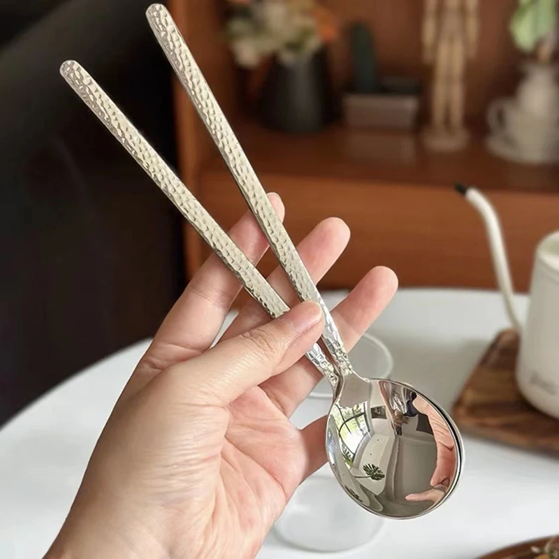 1pc Kitchen Dinner Stainless Steel Round Spoon Long Handle Stirring Dessert Spoons Kitchen Accessories Gadgets