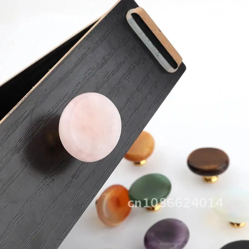 

Single Hole Nature Stone Drawer Handles Knobs Cupboard Drawer Pull Kitchen Cabinet Knob Quartz Black Obsidian Wardrobe Handles