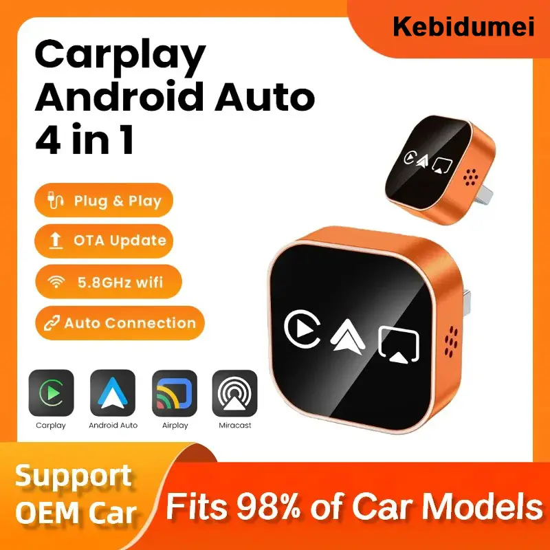 2026 Upgrade 4 In1 Wired to Wireless CarPlay Android Auto AirPlay Mirror Link Stable Bluetooth Adapter For Audi Benz Toyota VW