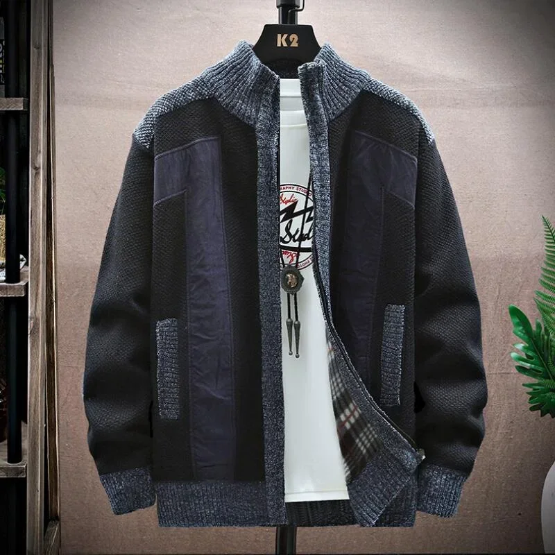 Suéter grueso con capucha para hombre, cárdigan delgado de lana, abrigo de punto, chaqueta de retazos, talla grande 4XL, otoño e invierno, nuevo