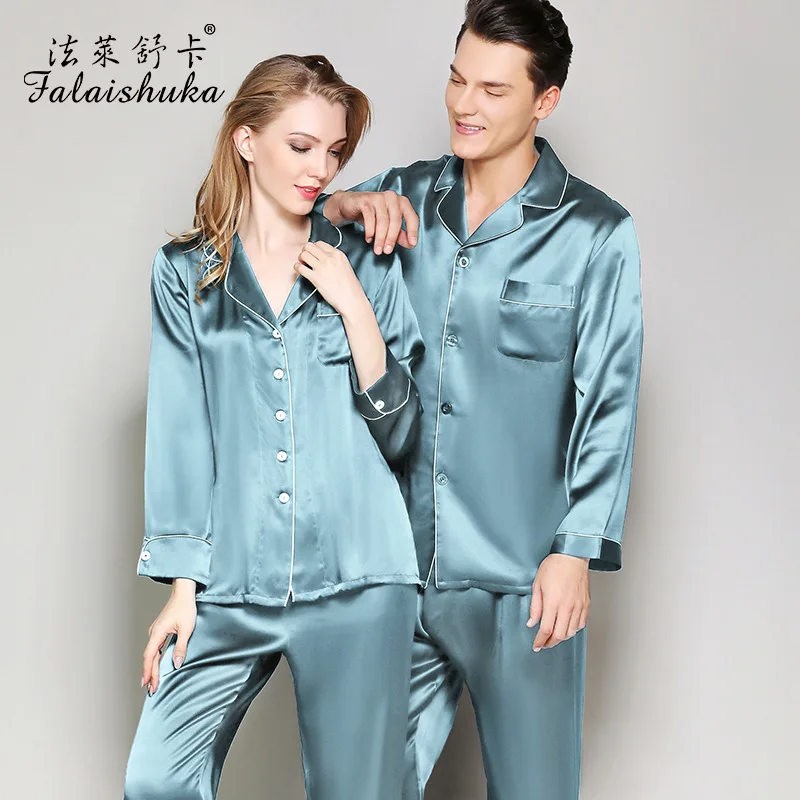 25 momme 100% natural silk Couples sleepwear women and men pajamas sets Lovers long sleeve wedding sleepwear T8302QL