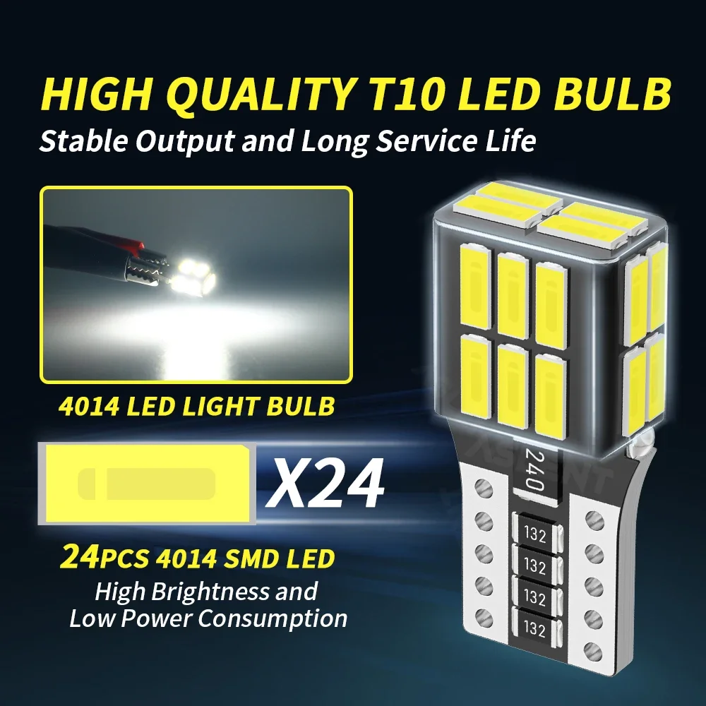 2X T10 W10W W5W CANBUS No Error Super Bright Bulbs 4014 24SMD Signal Light Stop Car Taillight Lamp Car Reversing Lamp 12V White