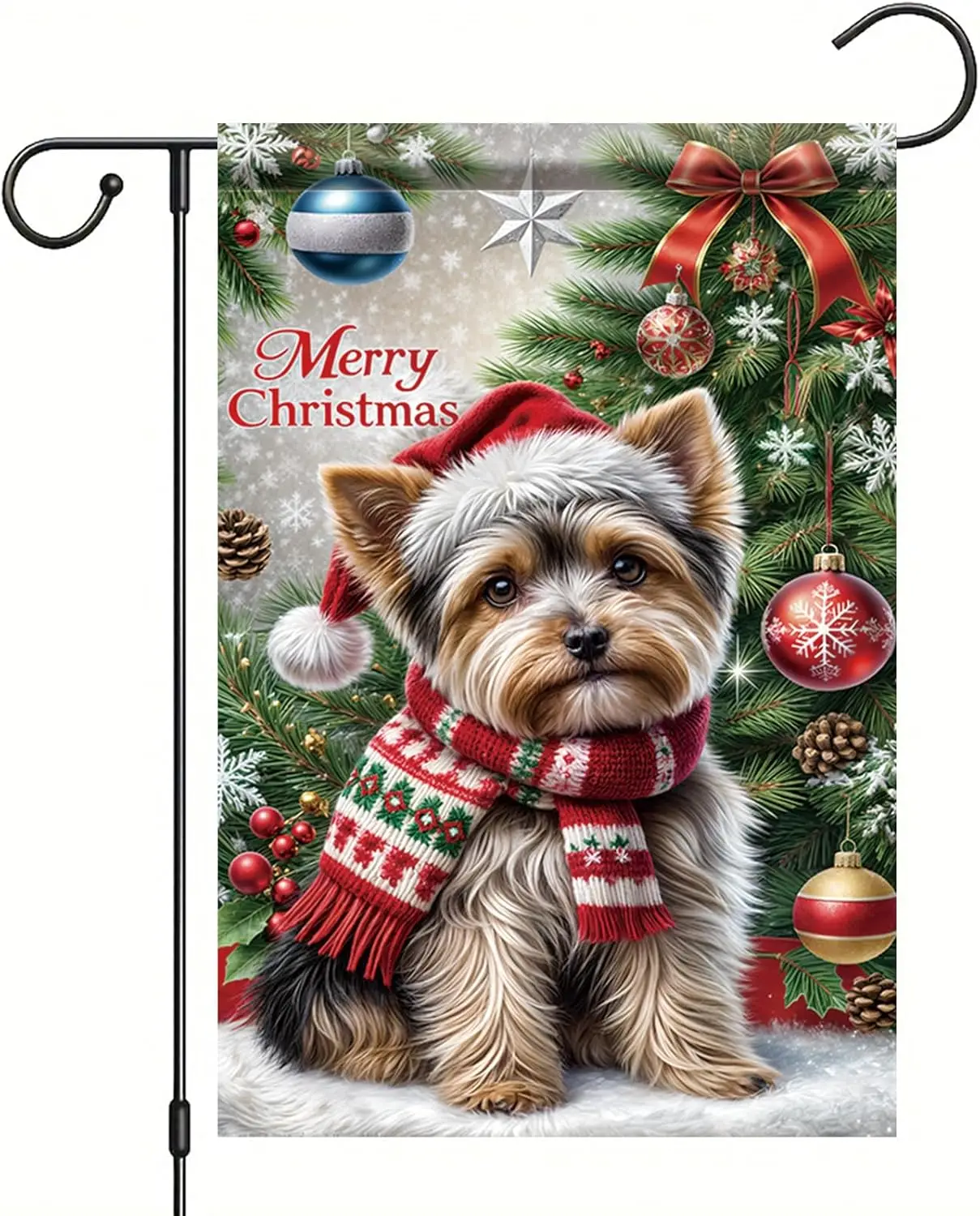 عيد الميلاد حديقة العلم يوركشاير جحر الكلب العلم عيد الميلاد عطلة ديكورات للباحة 12x18 بوصة مزدوجة الوجهين في الهواء الطلق الشتاء راية HZZ