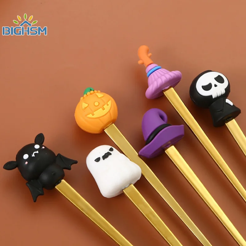 4 pz/set regali di Halloween cucchiai da caffè in acciaio inossidabile ciondolo in stile Halloween forchetta per torta Set di posate da pranzo per feste a tema