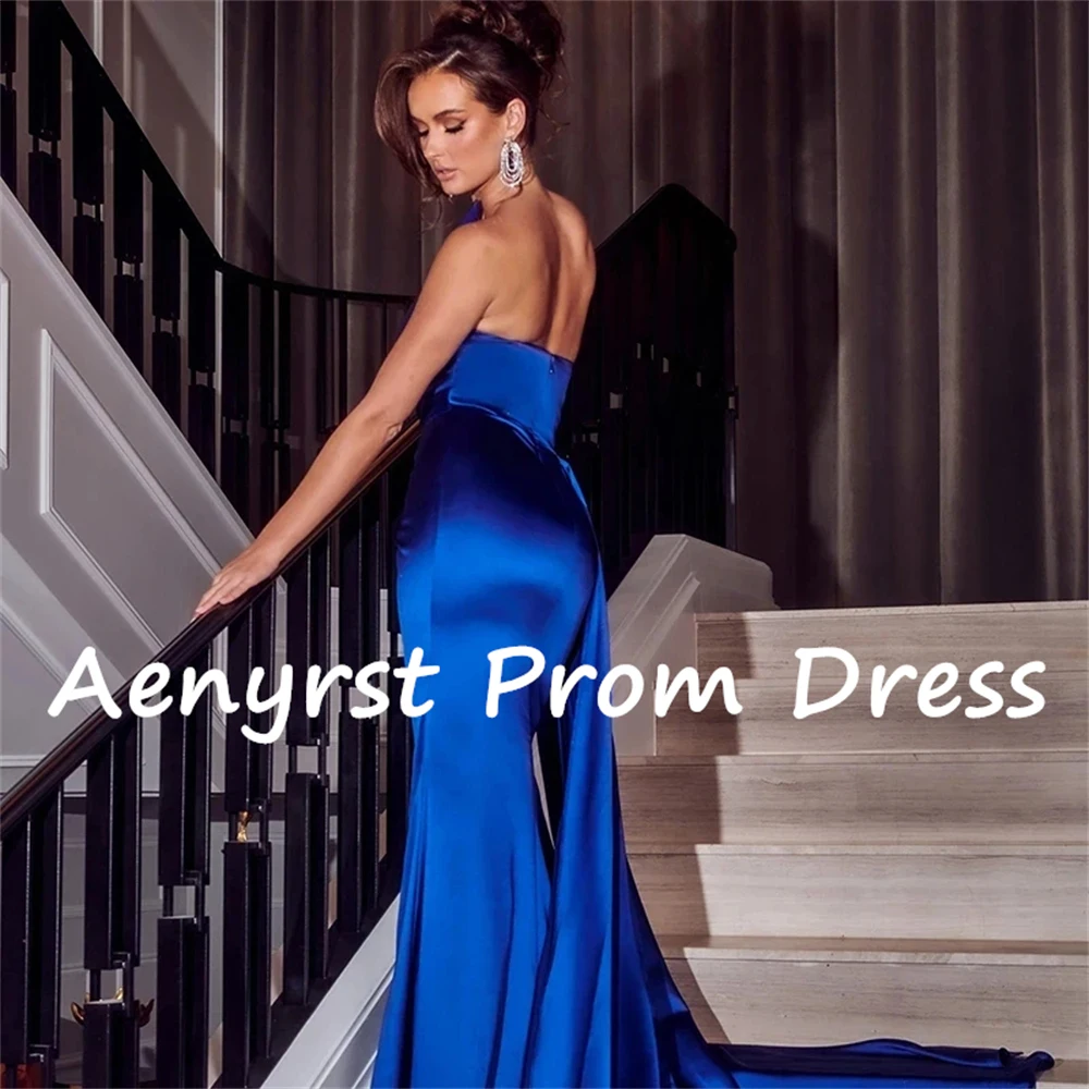 Aenyrst-Robe de Rhsirène sans bretelles en satin bleu royal, élégante, fendue sur le côté, robe de soirée plissée, quelle que soit la longueur au sol, QueParty