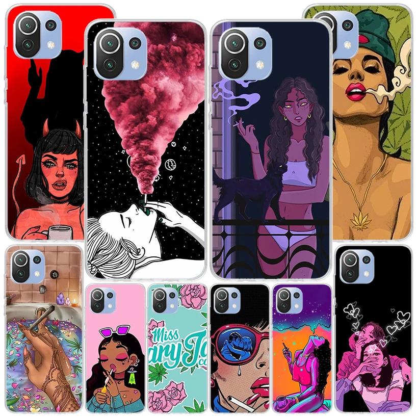 Lovelorn Smoking Girl Sad Phnoe Case for Xiaomi Mi 11T 12T 10T 9T Pro 13 12 11 A3 11i 8 9 10 Lite 12X 5X 6X Unique Cover Coque