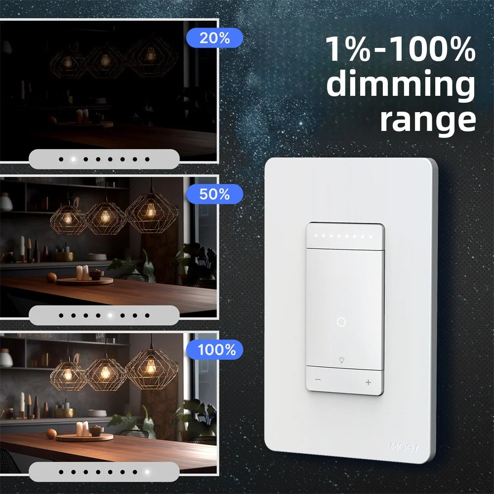 Tuya Wifi American Standard Intelligent Dimming Switch Alexa Voice Control App Remote Timed Start Stop White Dual Control Switch