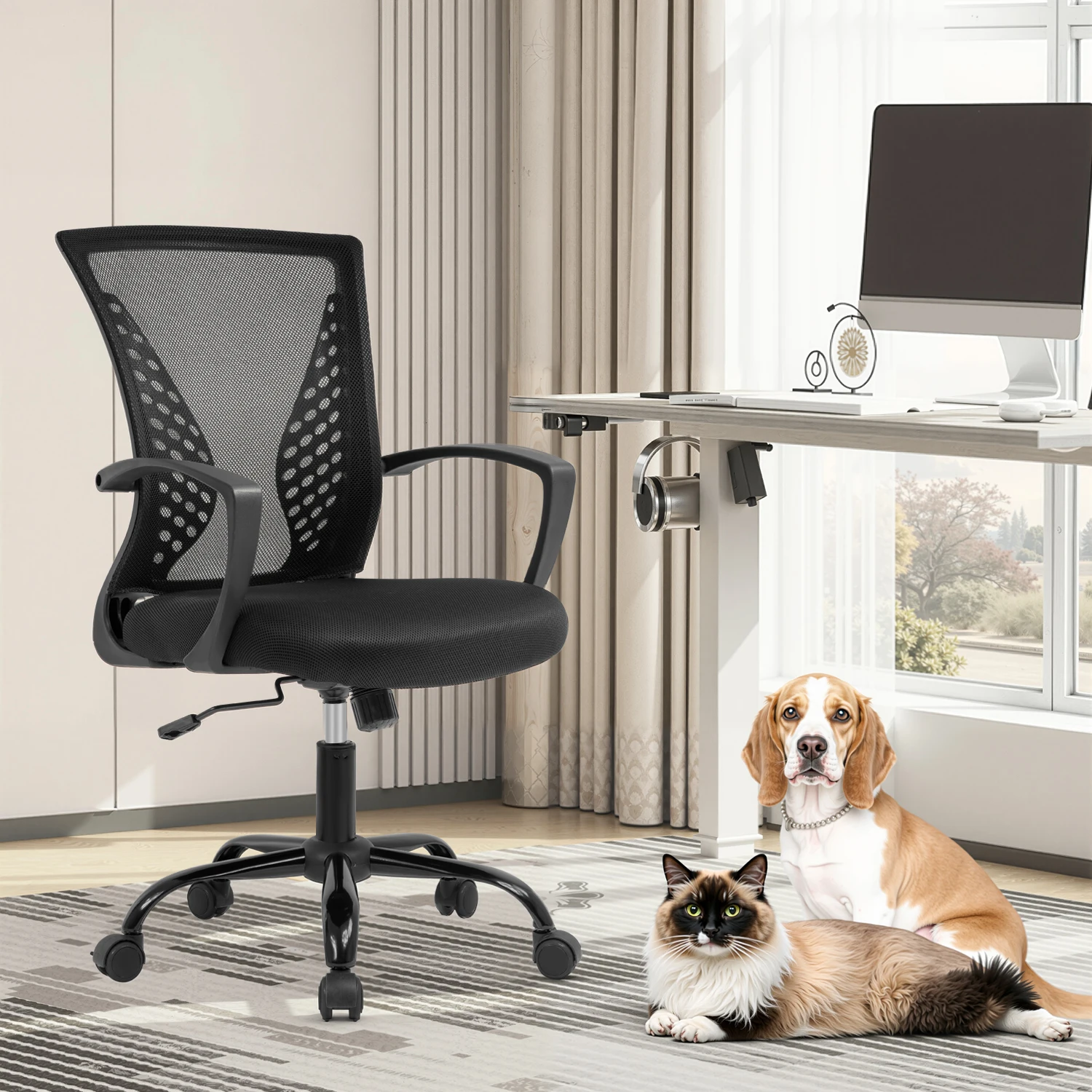 Office Chair Mesh Chair Ergonomic Computer Desk Chair Mid Back Swivel Lumbar Support with Armrest
