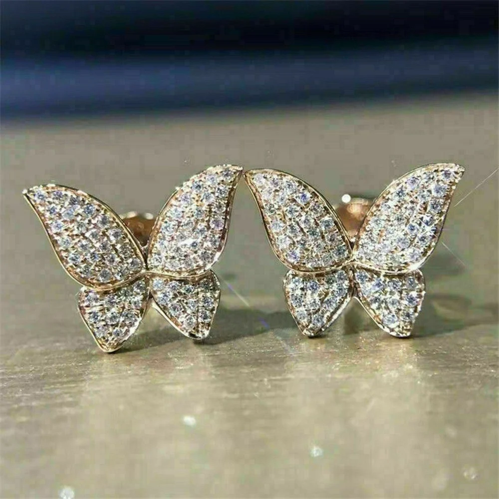 Fashionable luxury butterfly zircon earrings, birthday vacation party, Valentine's Day jewelry gifts stud earrings