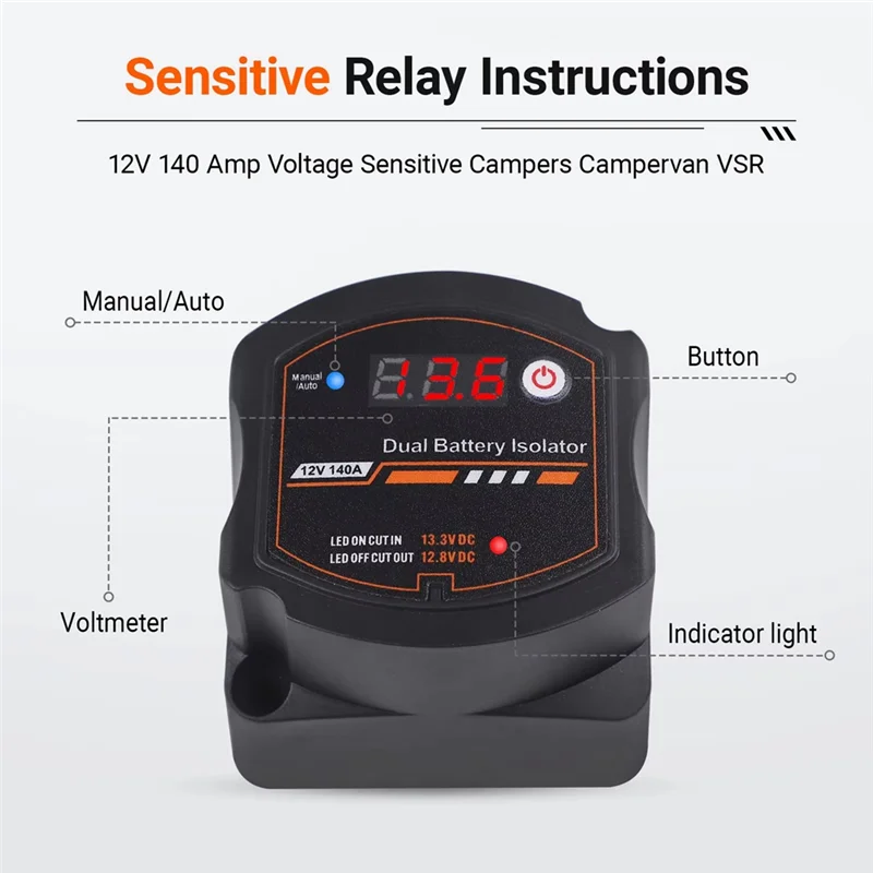 

Auto Manual 12V 140A Smart Dual Battery Isolator Control Voltage Sensitive Relay VSR For Car RV ATV UTV Boat Marine