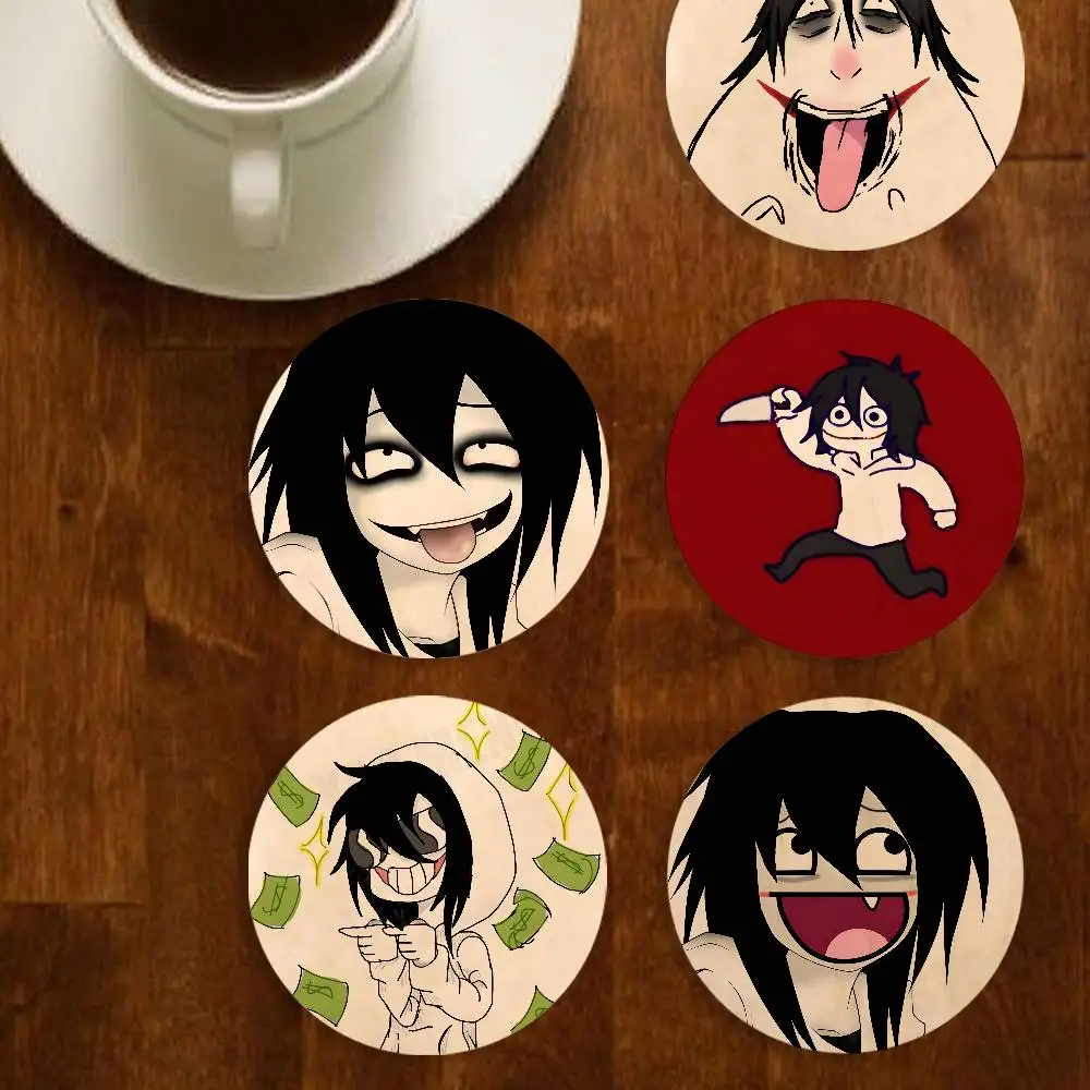 The Killer Jeff Go to Sleep Round Wooden Coaster Decorative Coffee Cup for Use in Coffee Shops Bars