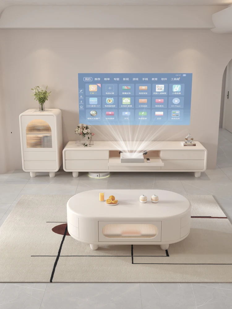 Laser projector, TV special cabinet, TV cabinet, telescopic table integrated cream style, modern small apartment, hidden