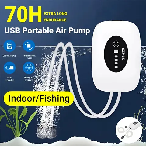 4800mAh Aquarium Oxygen Air Pump Compressor Fish Tank USB Charging Small Portable Exhaust Ultra Silent Indoor Outdoor Fishing