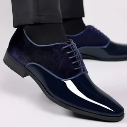 Men Black Patent Leather Shoes Casual Business Shoes Lace Up Formal Office Work Shoes Men Party Wedding Oxford Shoes