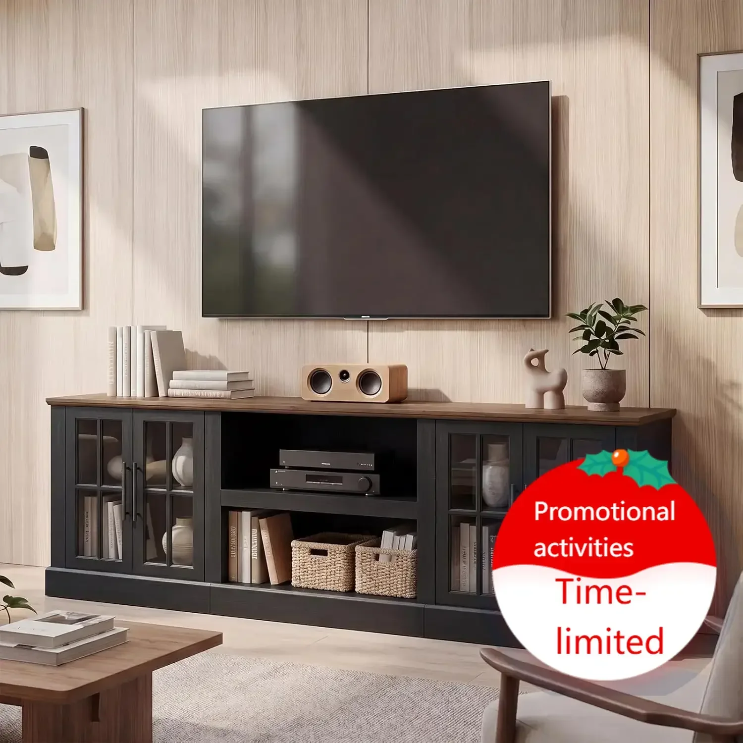80 Inch Farmhouse TV Stand for TVs up to 90