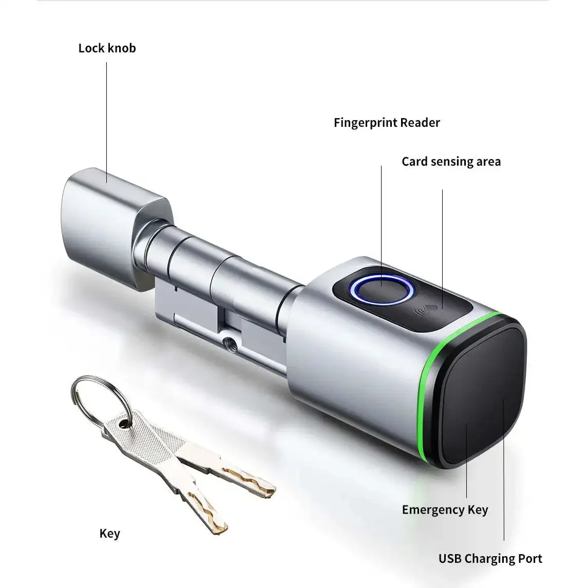

Application with Fingerprint and RFID Key Memory Card Storage Options Smart Wireless Cylinder Lock