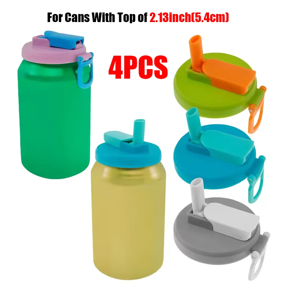 

Крышки для банок с соломинкой Многоразовые силиконовые крышки для банок для напитков Герметичные крышки для банок с газировкой с соломинками для банок 2,13 дюйма, упаковка из 4 шт.