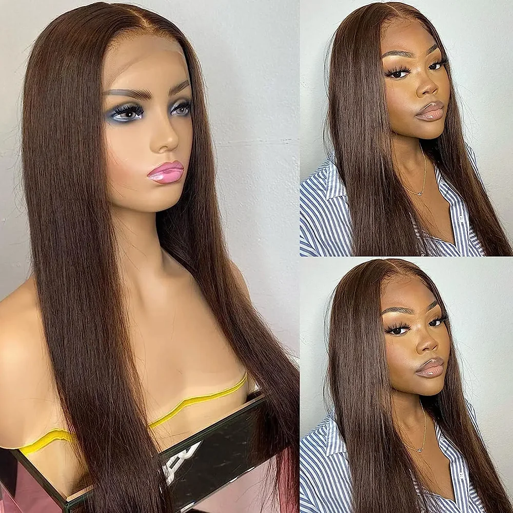 Brown 180Density Long Soft 26Inch Silky Straight Lace Front Wig For Women BabyHair Heat Resistant Glueless Preplucked Daily Wig