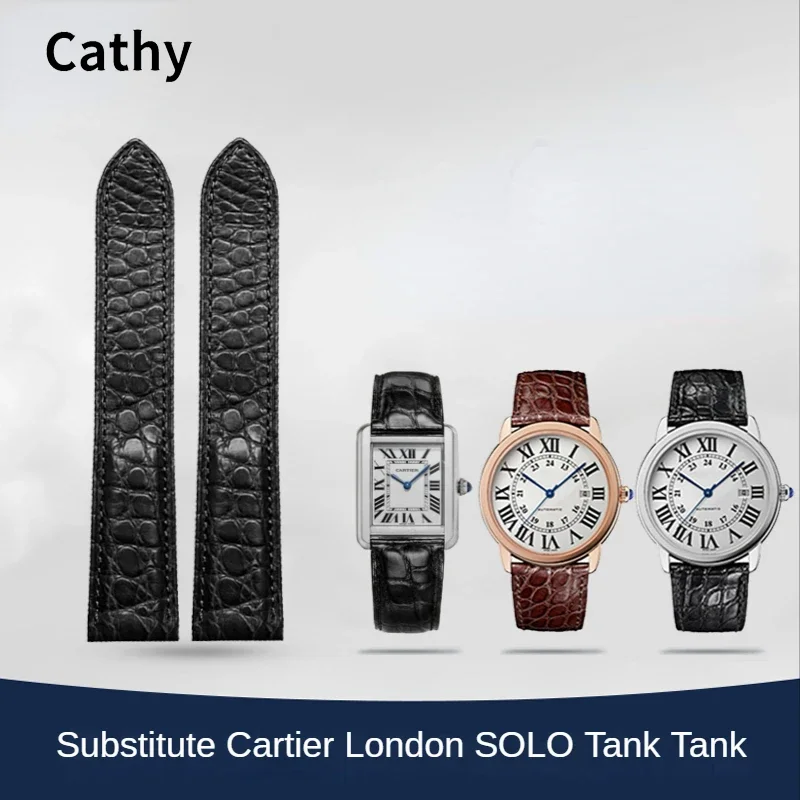 Crocodile Leather Watch Strap for Cartier Tank Solo London Series Polar W5200004 W6701011 Men Women Soft Comfortable Watchband