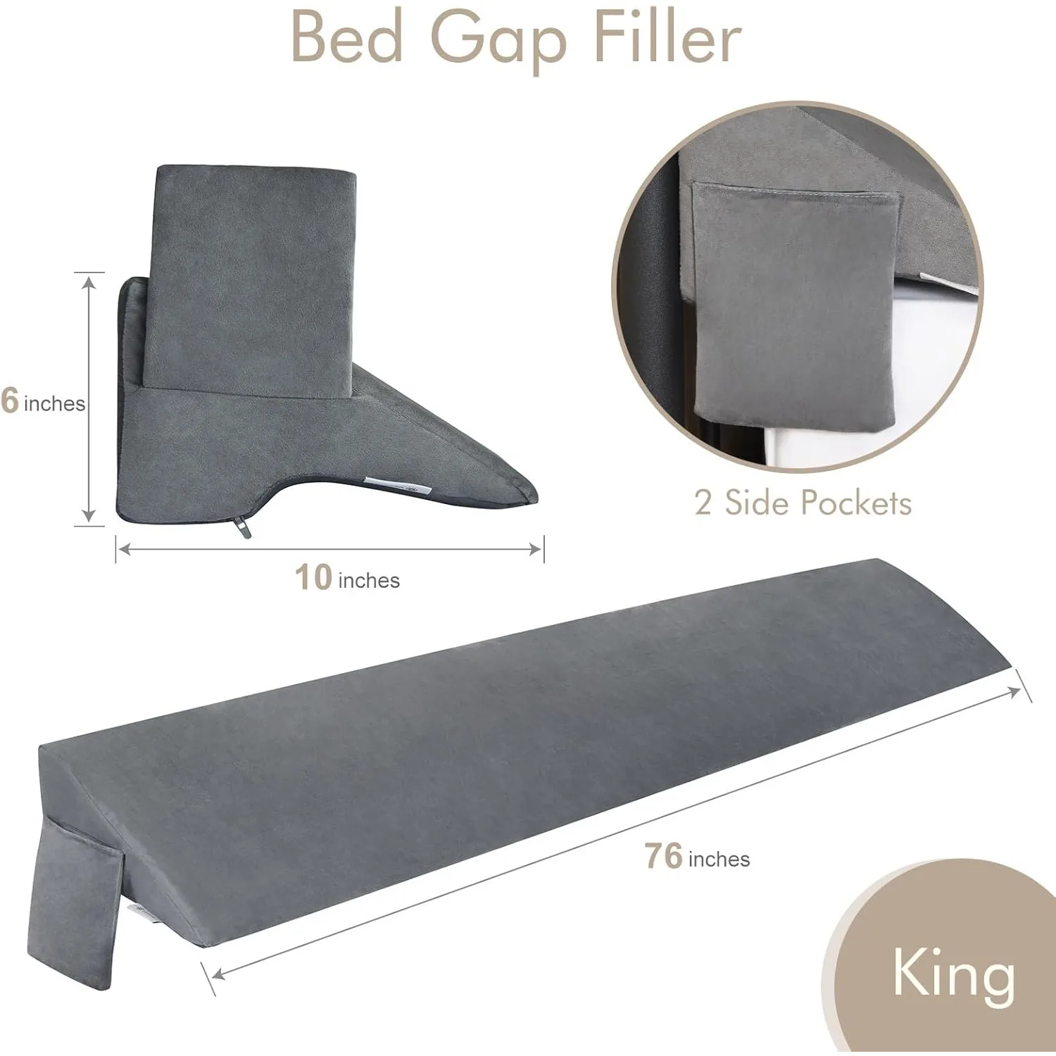 وسادة إسفين لسرير كينج لحشو فجوة اللوح الأمامي (0-5 بوصة)، رغوة عالية الكثافة، تمنع الوسائد والأشياء من السقوط، تصميم مريح #5