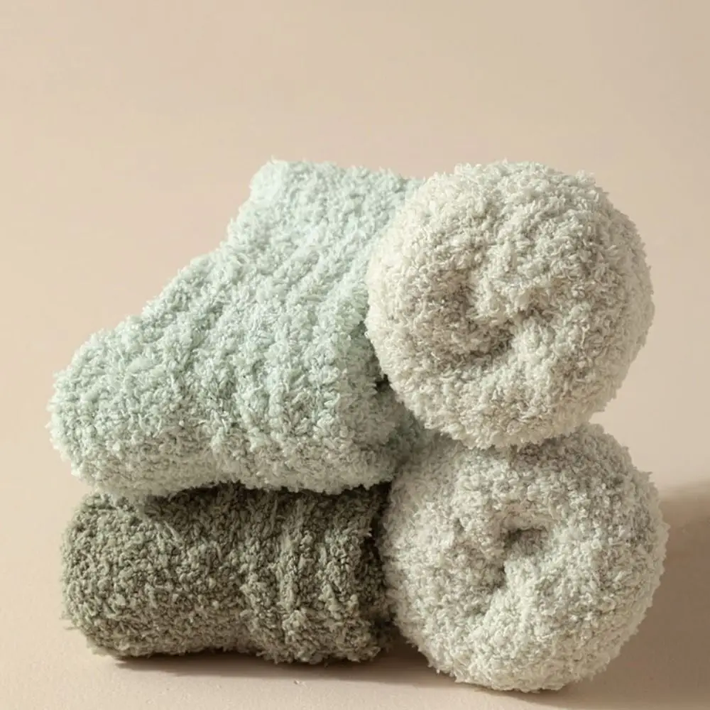 4Pairs Kawaii Thickened Coral Fleece Socks Winter Simple Floor Plush Socks Hosiery Sleeping Mid Tube Socks Women Winter