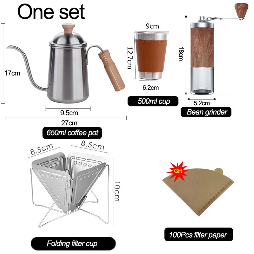 Hand gebrühtes Kaffeekannen set im Freien aus Edelstahl material Camping, Tee herstellung Freizeit hand gemahlene Kaffee ausrüstung – Detail 9