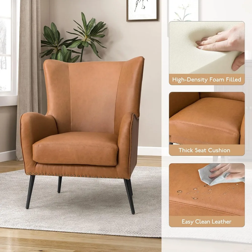 كرسي HULALA Home من الجلد الصناعي مع وسادة قابلة للإزالة، كرسي منجد مريح يتميز بأرجل معدنية سوداء ونا #6