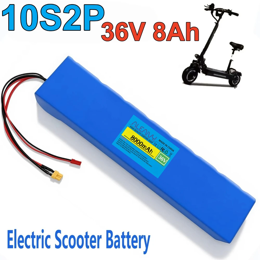 10S2P 36V 8000mAh 18650 Lithium Ion Battery Pack Built‑in BMS Rechargeable Replacement Battery for 150W~350W Electric Scooter.