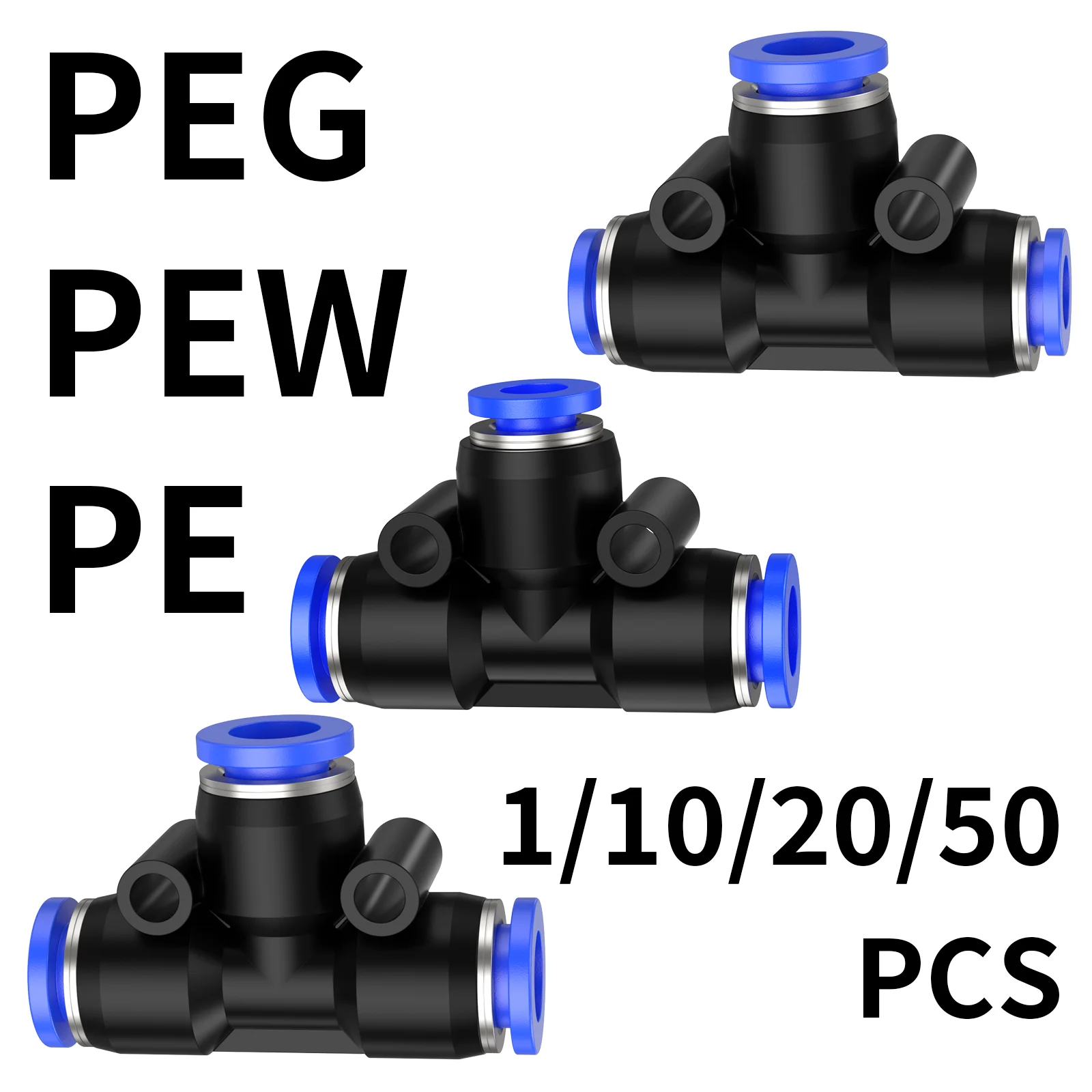 

1/10/20/50PCS PE PEG PEW Pneumatic Air Connector Reducer 3 Way T-shaped Plastic Pipe Hose Connector 4/6/8/10/12/14/16mm