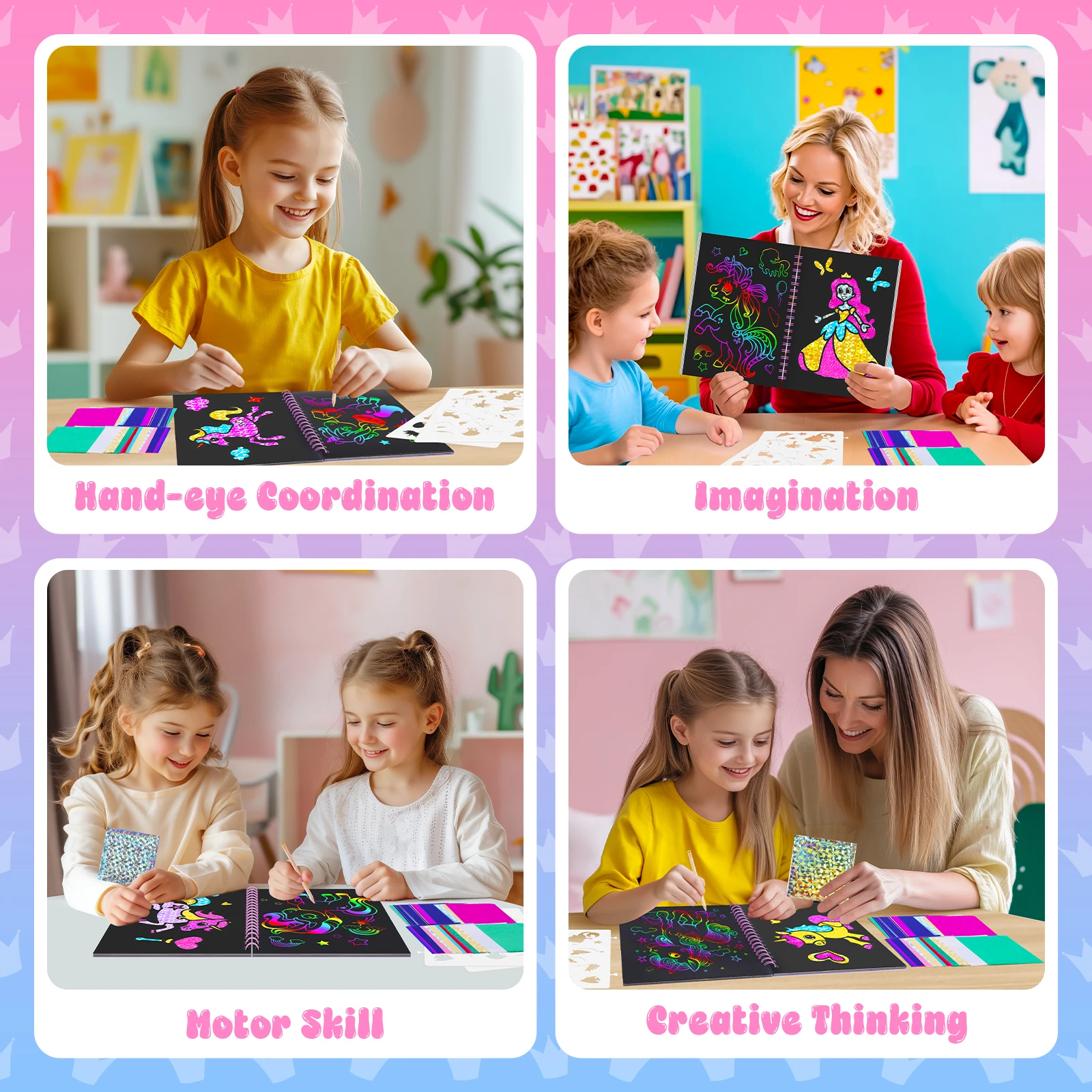 2 in 1 Rainbow Scratch การ์ดฟอยล์หนังสือ Magic สี Scratch-Off Pad การ์ดเด็กวาดภาพวาดของเล่น Scratch Art สําหรับเด็ก