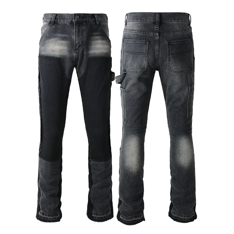 

Four Seasons Men's Casual Spliced Vintage Grey Elastic Jeans Bootcut Pants Trendy Slim Denim Trousers Male Men's Streetwear