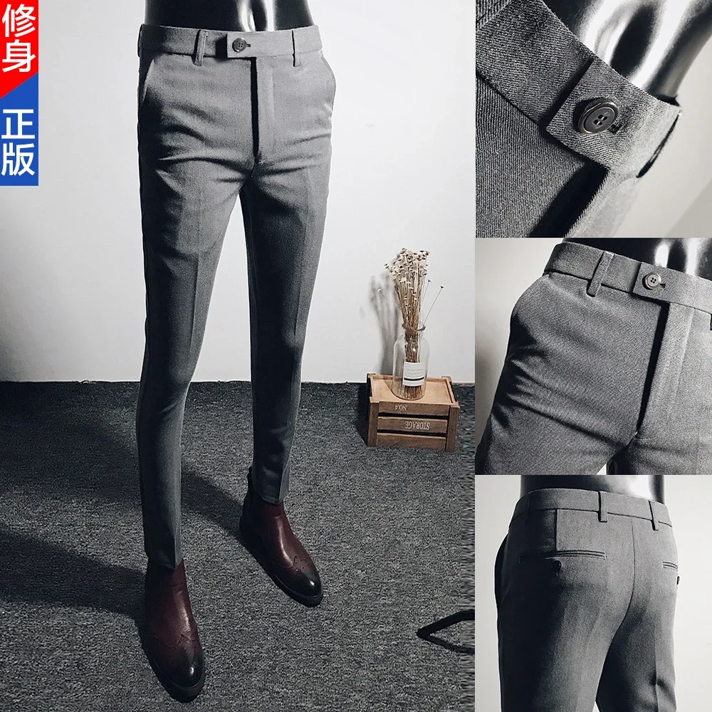 Men\'s Casual Stretch Pants New  Slim Business Formal Office Versatile Interview For Solid Color Daily Wear Hot Selling Shorts