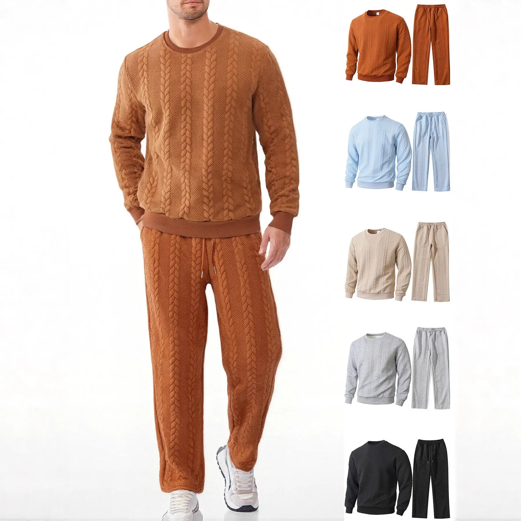 

Men's Warmth Casual Flannel Long Sleeve T-Shirt And Pants Set Color Sporty Sweatshirt And Pants Ensemble for Men