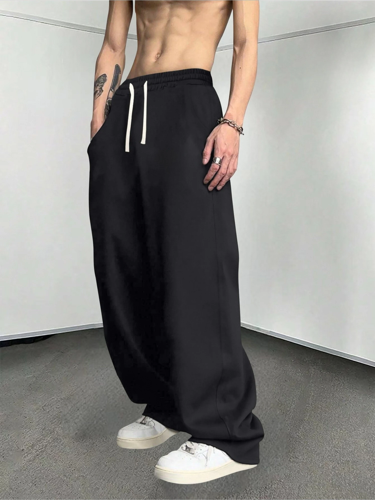 

Мужские широкие брюки-джоггеры с графическим принтом и белым шнурком, повседневный уличный стиль, идеально подходящий для пляжной рыбалки, кемпинга