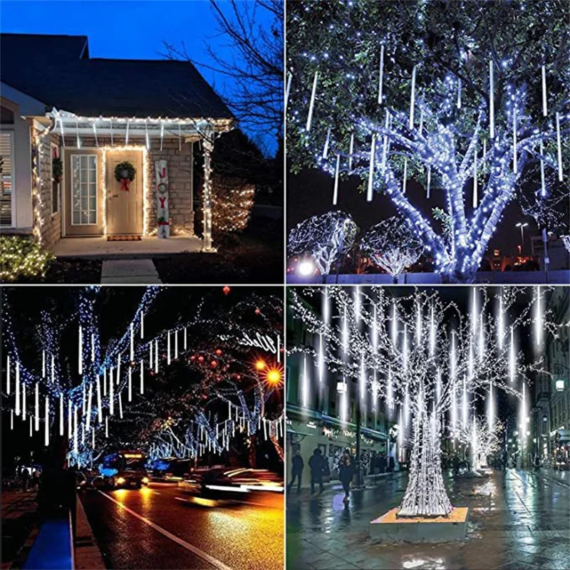 Luces LED de lluvia de meteoritos al aire libre, cadena de luz de hadas que cae, impermeable para fiesta de Navidad, decoraciones de vacaciones de jardín