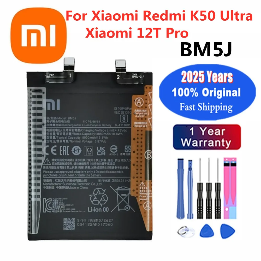 2025 Years 100% New Original BM5J 5000mAh Battery For Xiaomi Mi 12T Pro / Redmi K50 Genuine Mobile Phone Replacement Batteries