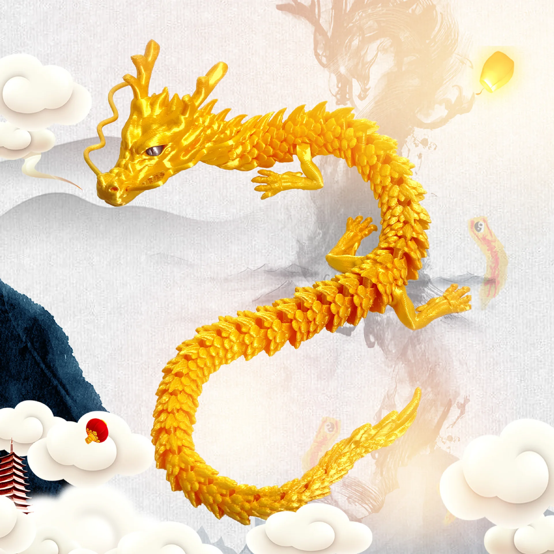 3D printed Chinese dragon Shenlong crafts ornamentsToy joint movable dragon Model Home Office Decoration Decor la Pasqua Gifts