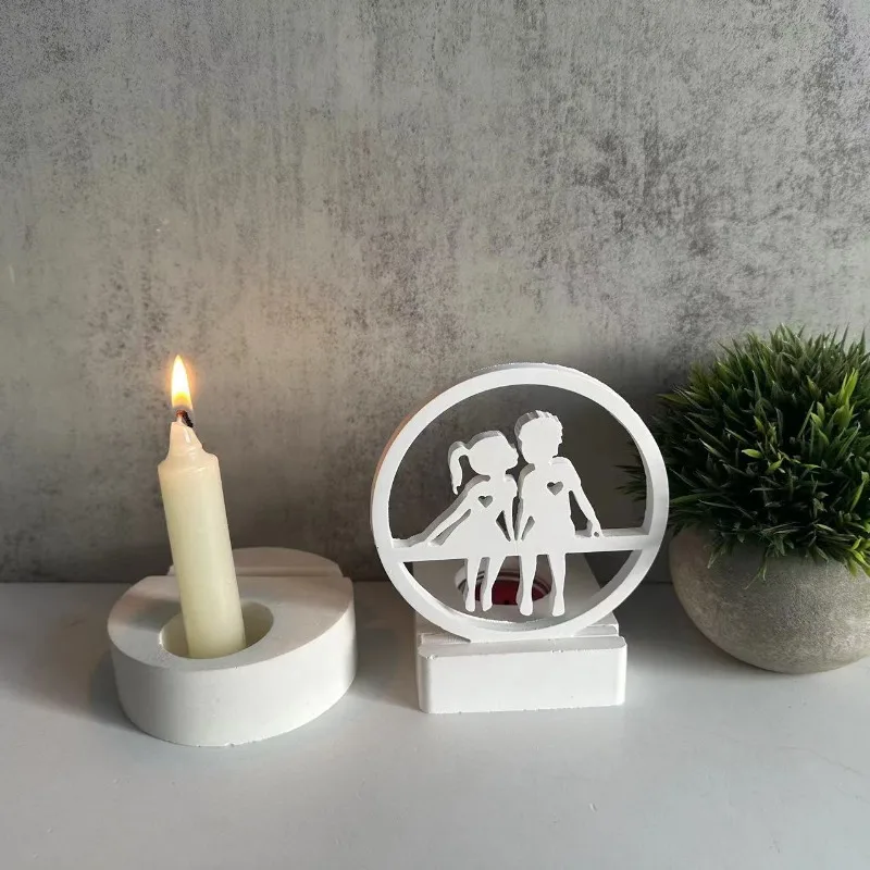 Valentine's Day Candle Holder Silicone Mold DIY Man and Girl Couple Cement Gypsum Pouring Epoxy Resin Ornaments Mold Home Decor