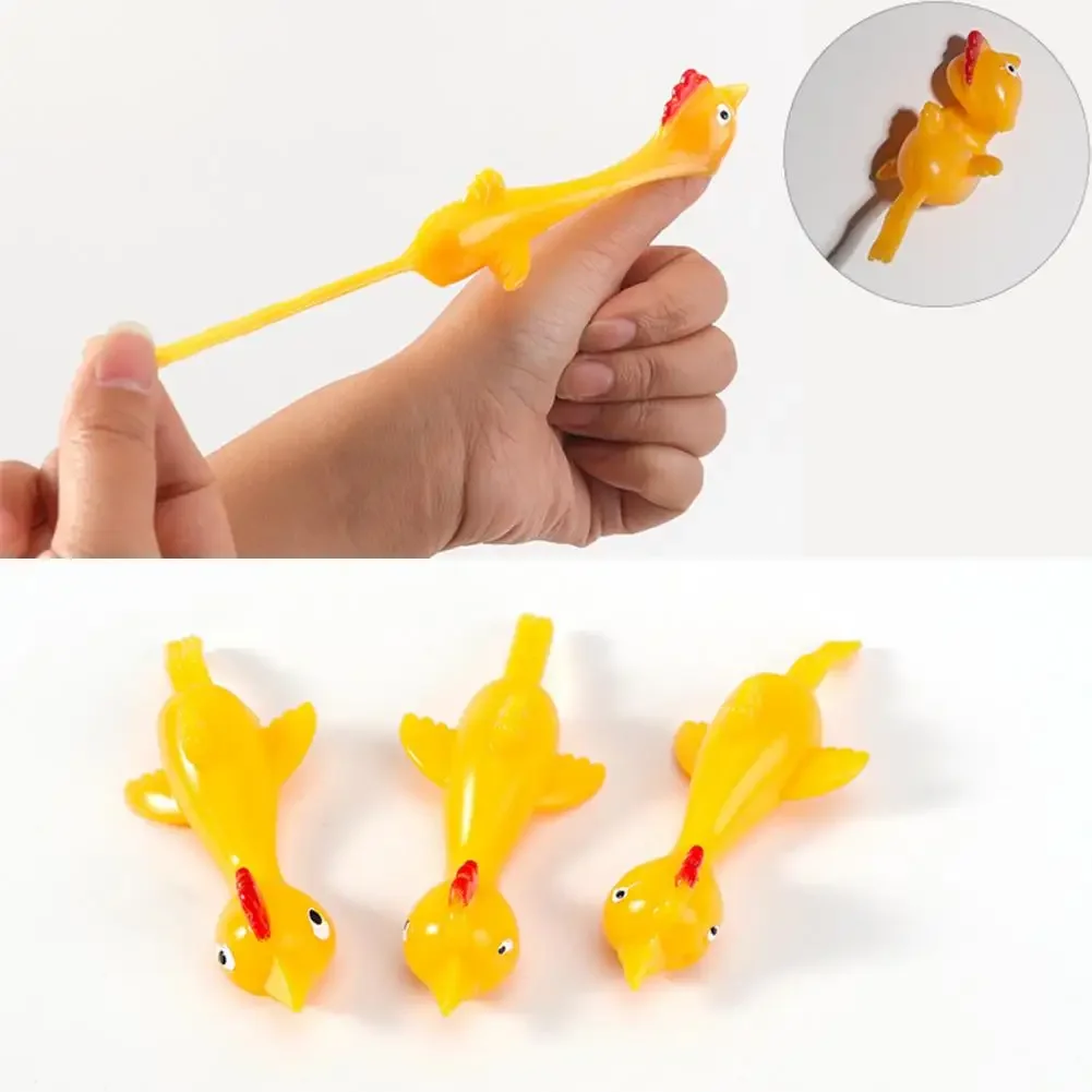 5-20pcs Novelty colour Catapulted Ejection Chicken Toy Light Rubber Finger Prank Flying Toy Slingshot Chicken Finger Toys Turkey