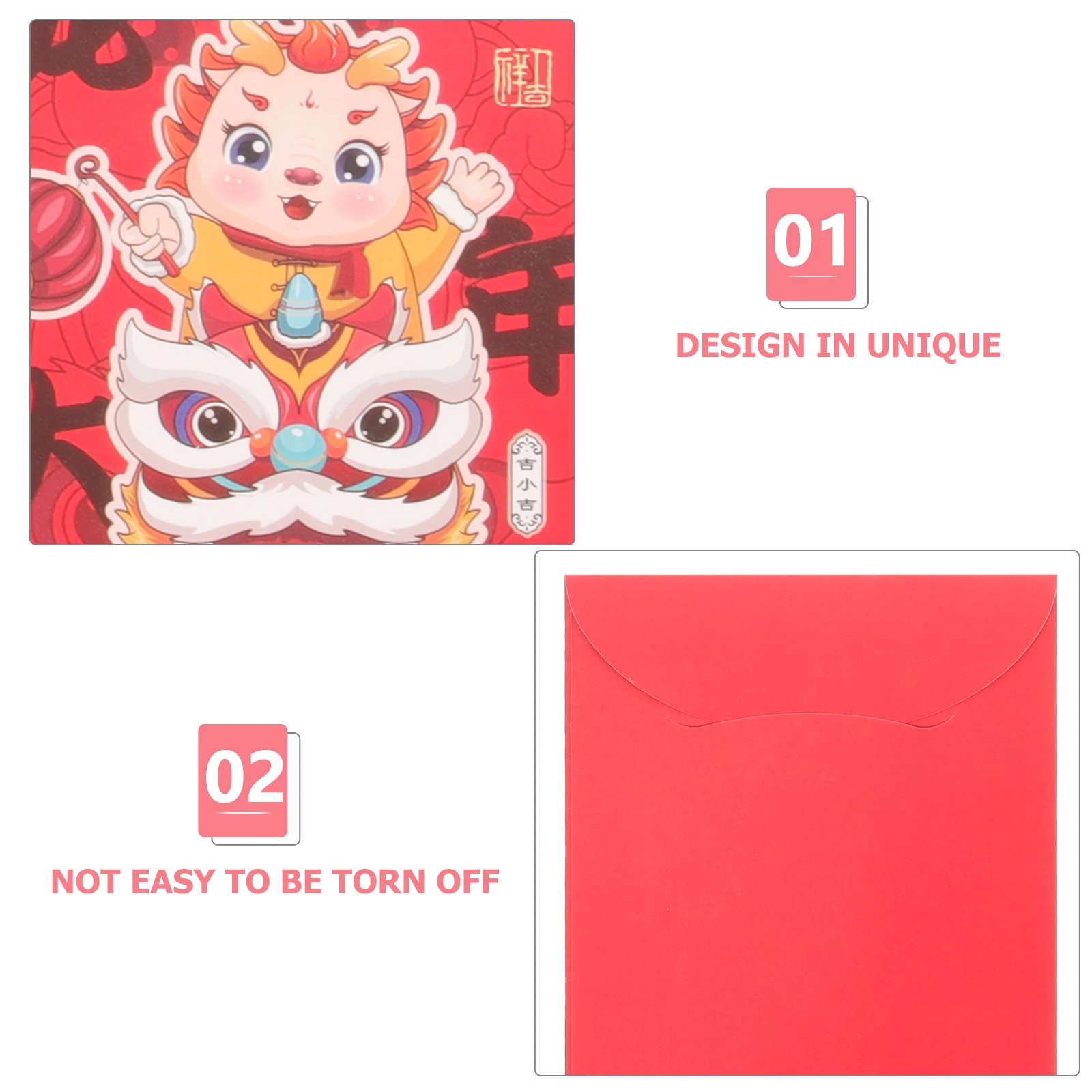 

6Pcs Gold Dragon Blessing Red Envelopes Chinese Zodiac Dragon Design Festival Money Packets for Lunar New Year 2024 Celebration