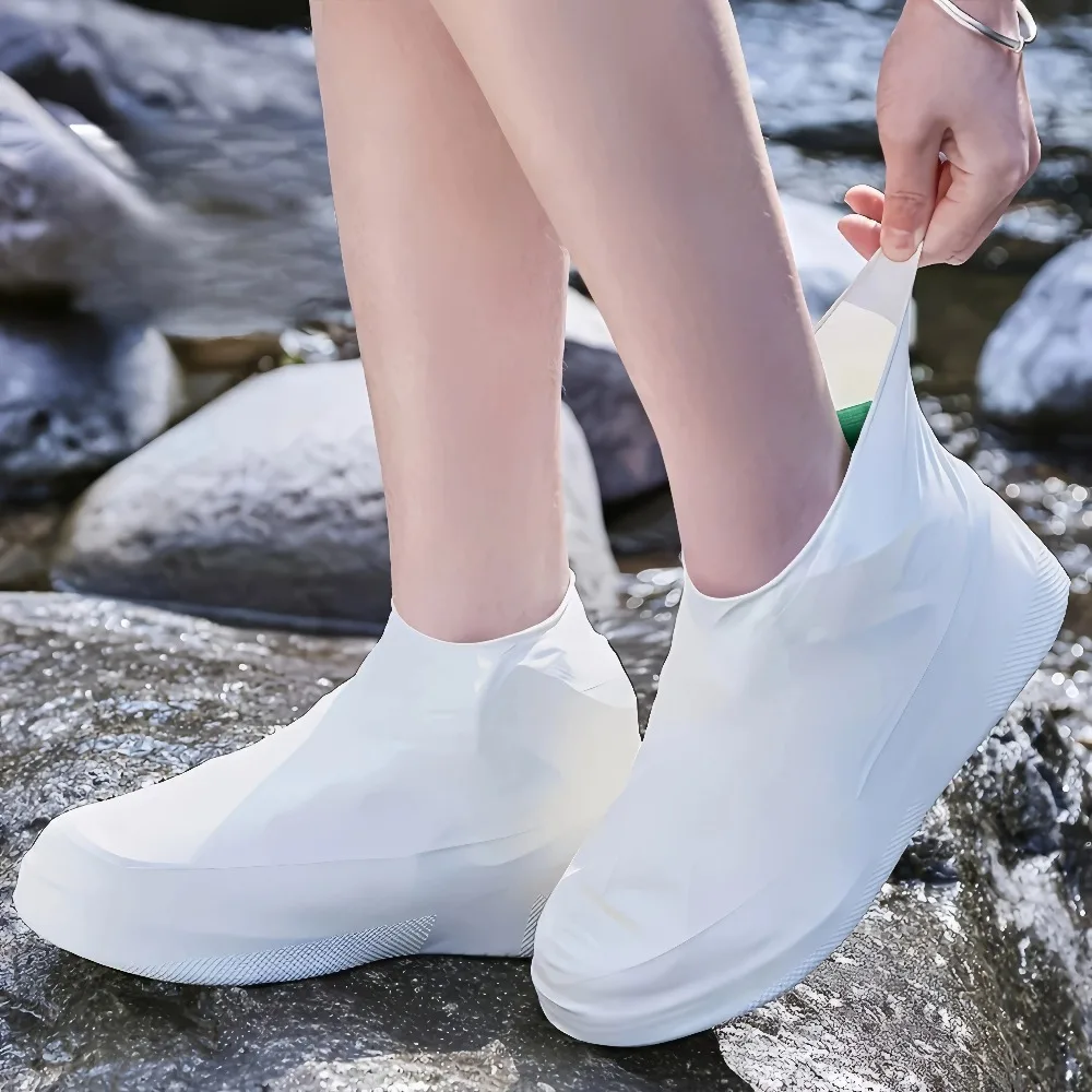 Latex Rain Boots Waterproof Shoe Covers, Black/white, Durable, Elastic, Easy To Clean, Suitable for Rainy Season
