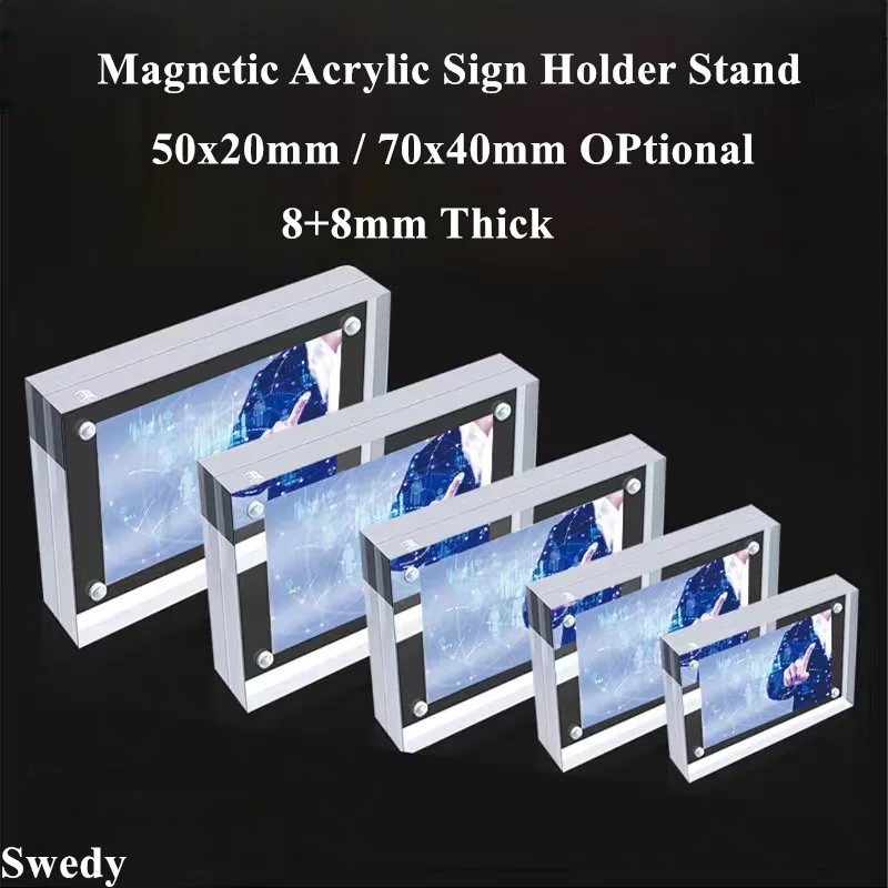 

50x20mm / 70x40mm Mini Magnetic Table Acrylic Jewellery Price Label Card Tags Name Card Sign Holder For Shopping Malls