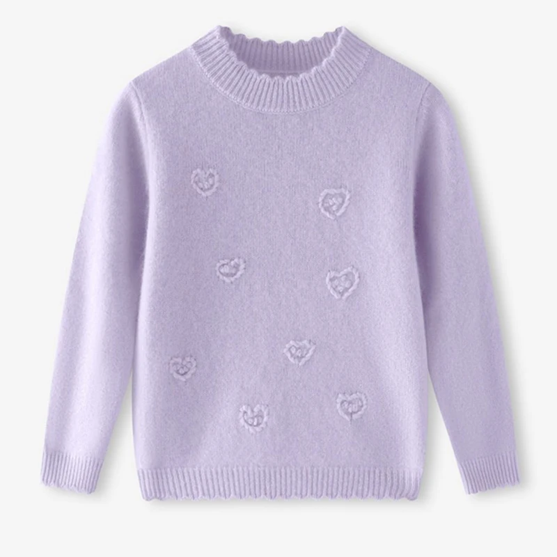 

Girls Wool Sweater Winter Thickening Teenager Childrens Wool Sweater Girls Long Sleeves Sweater Kids O-neck love Symbol Sweater