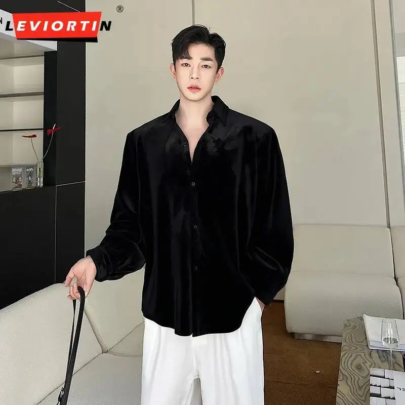 Camisa lisa de alta calidad para Hombre, ropa informal suelta con solapa sólida, Blusa de manga larga, Camisas informales de moda de estilo coreano para Hombre