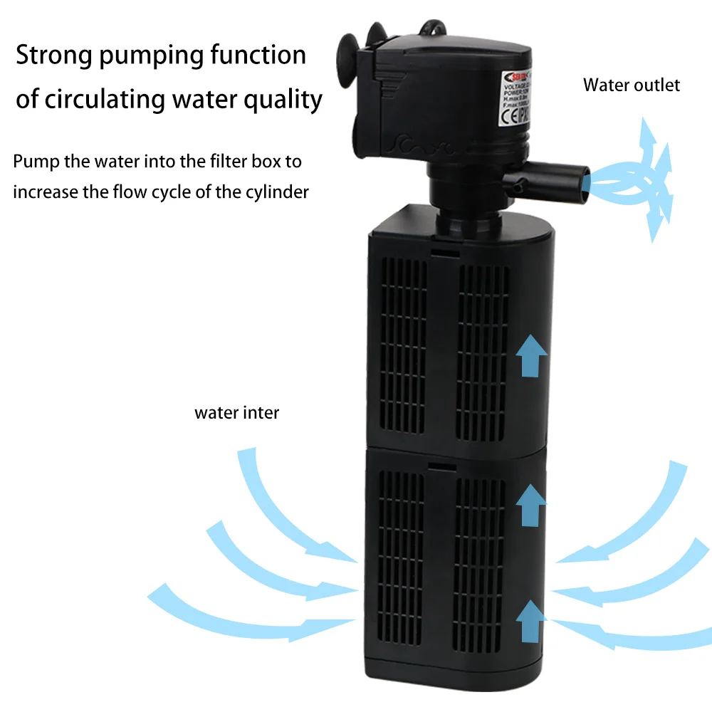 Ultra-quiet For Fish Tank Filtration 3 in 1 Powerful Aquarium Filter Pump 12W 18W 25W 35W Fish Tank Water Pump Internal Filter